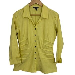 NIC+ZOE Linen Blend Shirt Sz S Green Button Up Blouse Classy Preppy Office EUC